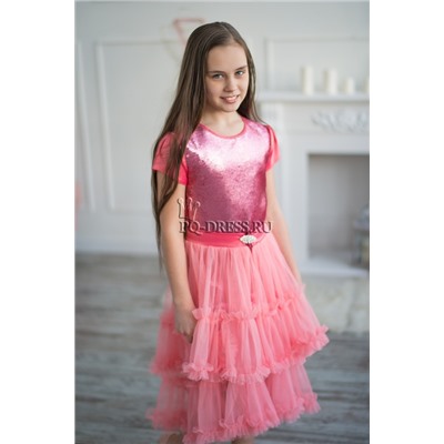 Платье нарядное со съемной юбкой арт. ИР-1705, цвет розовый/пайетки