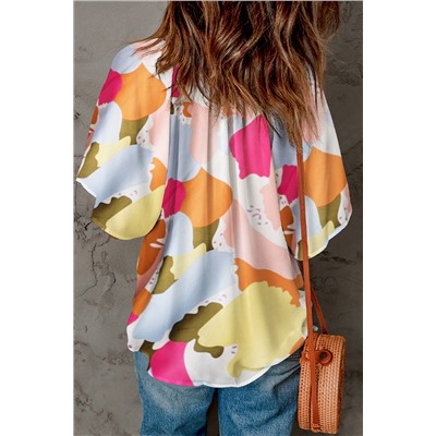 Multicolor Floral Print V Neck Half Sleeve Blouse