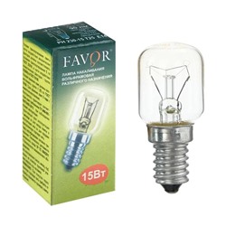 Лампа накаливания Favor, Е14, 15 Вт, 230 В, для холодильников и швейных машин