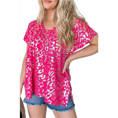 Rose V Neck Gold Leopard Short Sleeves Top