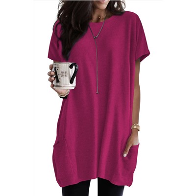 Rose Side Pockets Short Sleeve Tunic Top