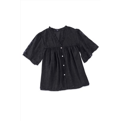Черная текстурированная блуза с коротким рукавом