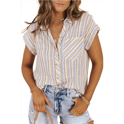 Multicolor Stripe Short Sleeve Button up Shirt