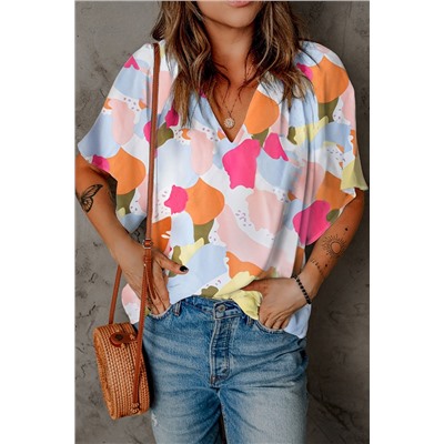 Multicolor Floral Print V Neck Half Sleeve Blouse