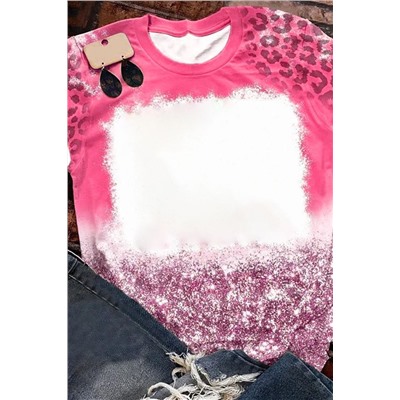 Pink Leopard Blank Bleached Graphic Print Short Sleeve T Shirt