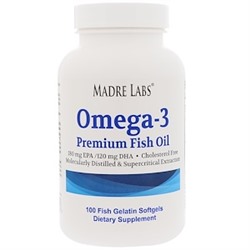Madre Labs, Рыбий жир Омега-3 премиум-класса, без ГМО, без глютена, 100 капсул из рыбьего желатина