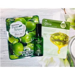 НАБОР № 39"Olive":Масло для волос Olive Essential Oil 50мл BIOAQUA+Маска для лица ROREC ОЛИВКИ+Маска для лица Images Pure Source ОЛИВКИ +пакетик