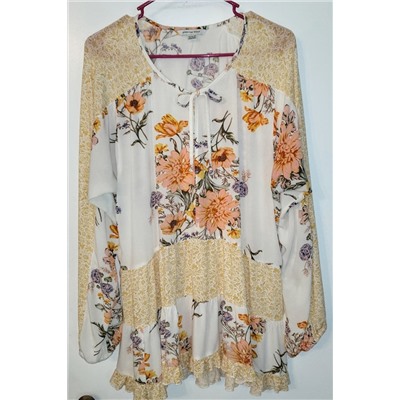 Yellow Floral Print V Neck Ruffled Blouse