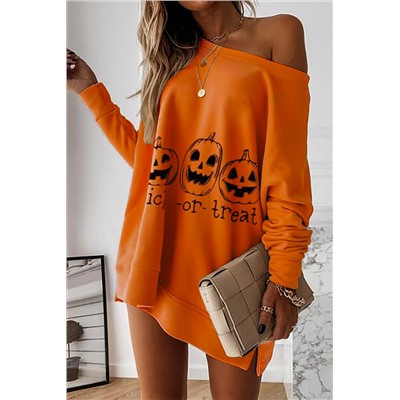 Оранжевое платье-свитшот на Хэллоуин с принтом тыквы