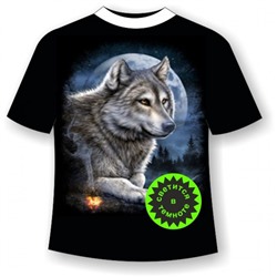 Подростковая футболка Волк и костер 915