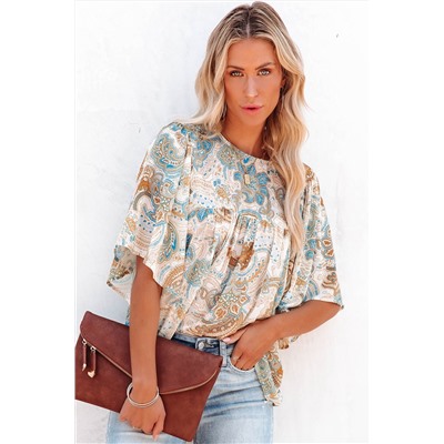 Multicolor Paisley Print Wide Sleeves Loose Blouse