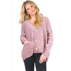 Розовый свободный свитер с пуговицами и карманами