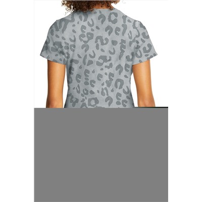Gray Leopard Print Crew Neck Short Sleeve T Shirt