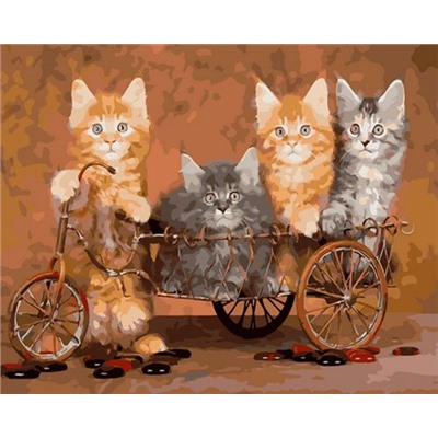 Картина по номерам 40х50 OK 10349 Эксклюзив!!! Котята на велосипеде
