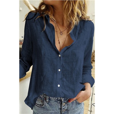 Blue Textured Solid Color Basic Shirt