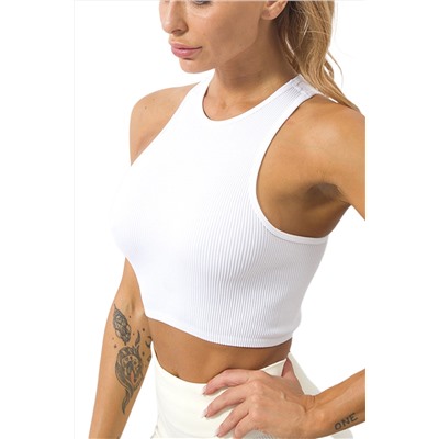 White Ribbed Knit Cropped Yoga Sports Vest