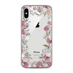 Силиконовый чехол Розовая цветочная рамка на iPhone X (10)