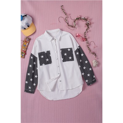 White Star Print Patchwork Button-up Jacket