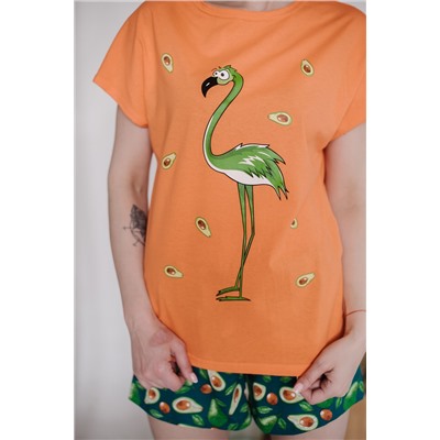 Женская пижама ЖП 022 (оранжевый+принт авокадо)
