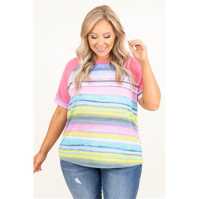 Multicolor Striped Plus Size Raglan Sleeve Top