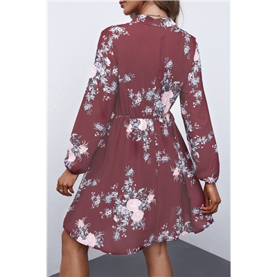 Сиреневое платье-рубашка с эластичной талией и цветочным принтом