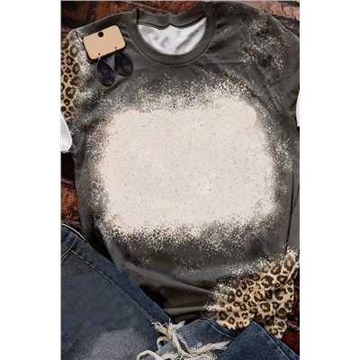 Gray Bleached Blank Leopard Tie-dye Print T Shirt