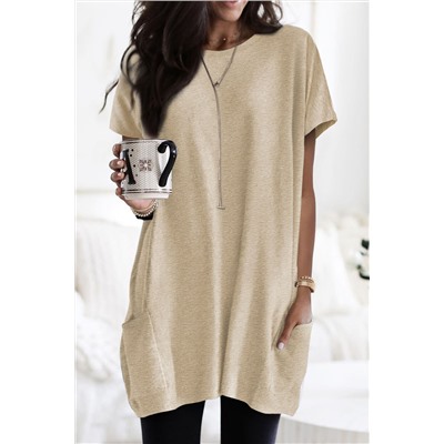 Khaki Side Pockets Short Sleeve Tunic Top