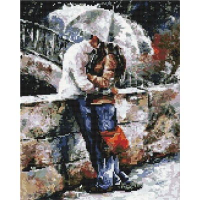 Алмазная мозаика 40х50, круглые стразы QA 200927 Романтичная прогулка под дождем