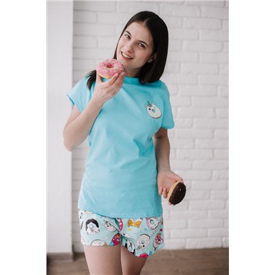 Женская пижама ЖП 022 (голубой+принт пончики)
