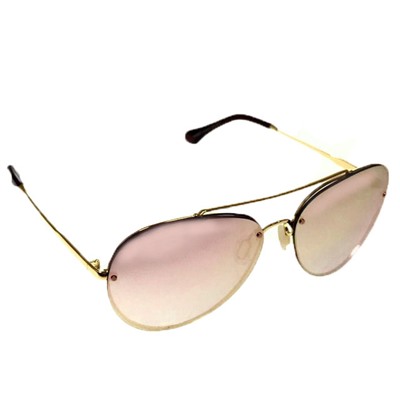 Стильные женские очки оверсайз Mahitto в золотистой оправе с зеркально-розовыми линзами.