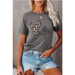 Серая футболка с леопардовым принтом сердечко с надписью: Be Kind