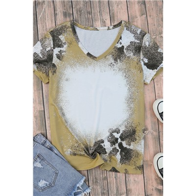 Brown Western Cow Spotted Bleached T Shirt