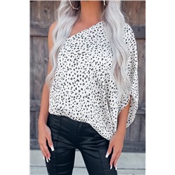Белая леопардовая блуза с одним рукавом