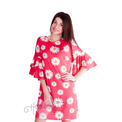 Платье П 529/1 (розовый+принт ромашки)