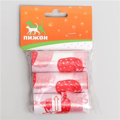 Пакеты для уборки за собаками с печатью (3 рулона по 15 пакетов 29х21 см), белые