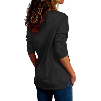 Нарядная черная блуза с V-образным вырезом и сборками-бантом