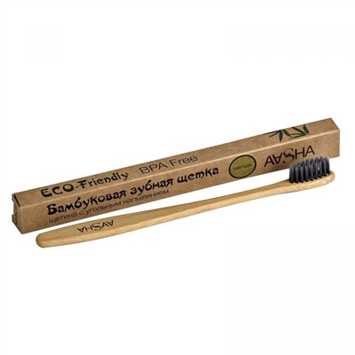 Зубная щётка бамбуковая с угольной щетиной, Aasha Eco-friendly, средняя