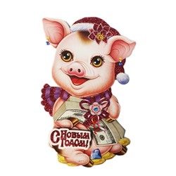 Витражная наклейка - Свинка, символ 2019 года (1шт)
