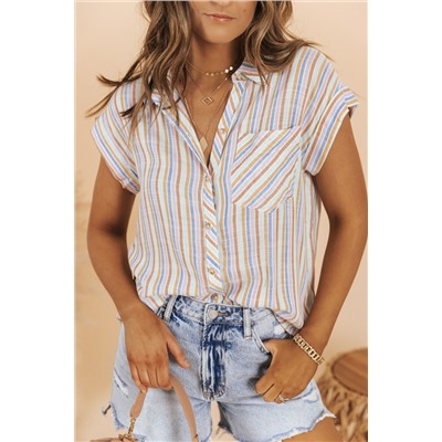 Multicolor Stripe Short Sleeve Button up Shirt