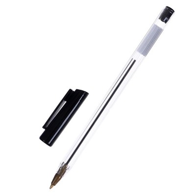 Ручка шариковая 0,7 мм, стержень чёрный, корпус прозрачный с чёрным колпачком
