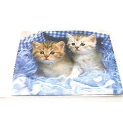 Салфетка микрофибра два котенка в корзинке синий фон