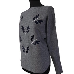 Размер единый 42-46. Модный женский свитер Waltz цвета графит с рисунком "Бабочки".