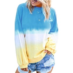 Желто-голубой свободный пуловер блочной расцветки