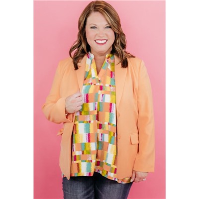 Yellow Geometric Print V Neck Plus Size T Shirt