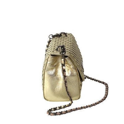 Эффектная женская сумочка Floinge_Longe из натуральной кожи золотистого цвета.