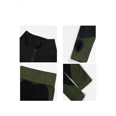 Green 3pcs Long Sleeve Crop Top Bra and Leggings Active Set