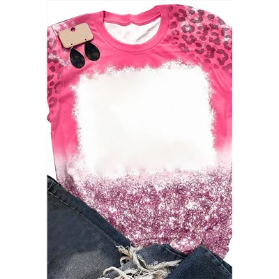 Pink Leopard Blank Bleached Graphic Print Short Sleeve T Shirt