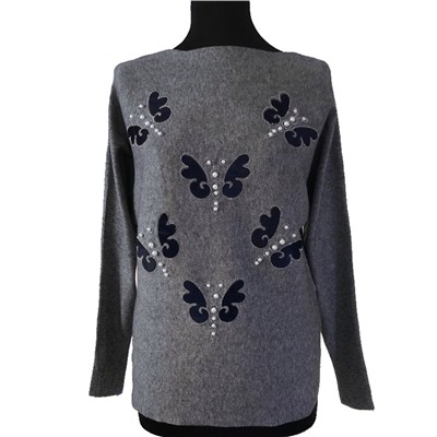 Размер единый 42-46. Модный женский свитер Waltz цвета графит с рисунком "Бабочки".