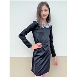 Чёрное школьное платье для девочки с кружевным воротником 82338-ДШ19