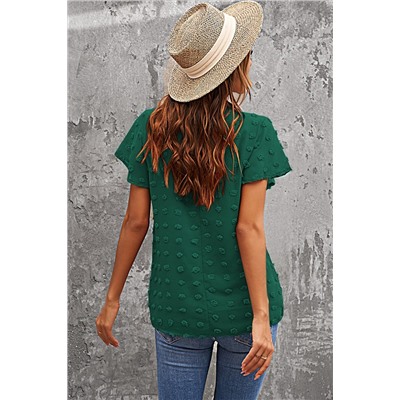 Green Ruffled Sleeve Swiss Dot Tops